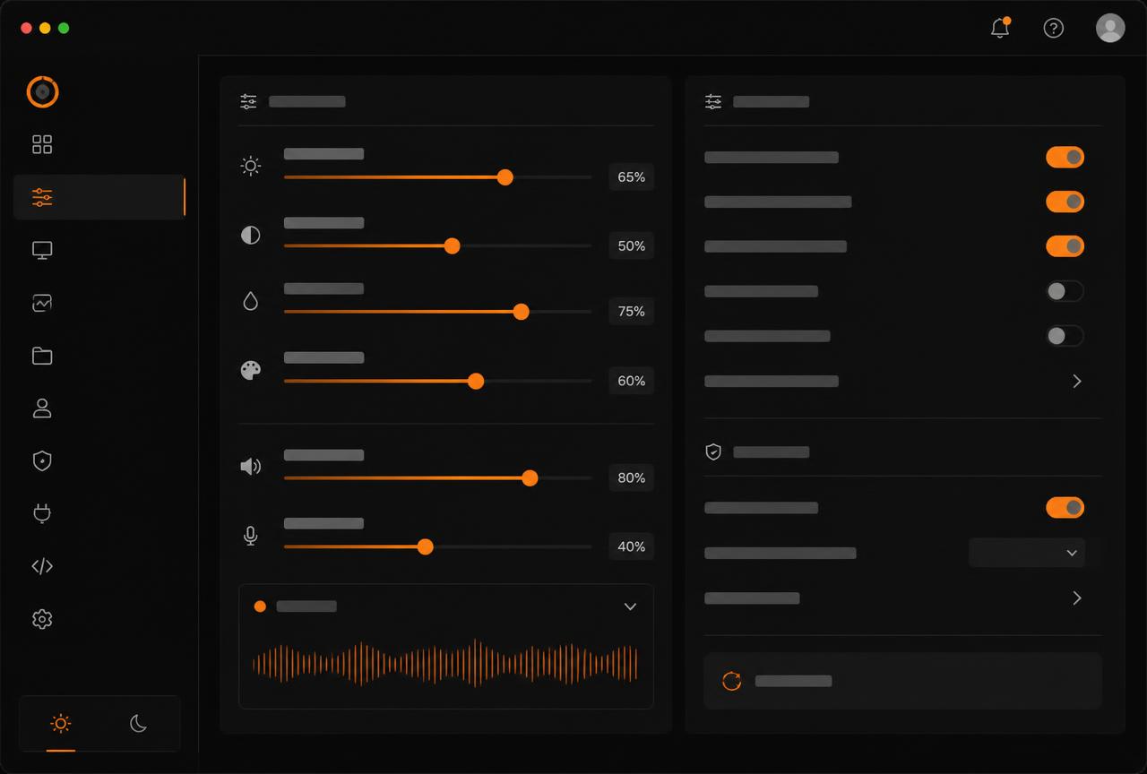 Hexa Control Panel mit Slidern und Toggles